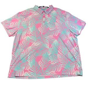 Birdie Bound Polo Mens 3XL Pink Teal Palm Print Performance Golf Neon‎ Hawaiian